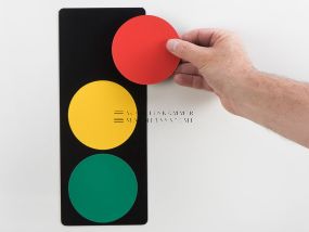 Traffic light set, W: 120 mm, H: 300 mm, with colored symbols red, yellow, green