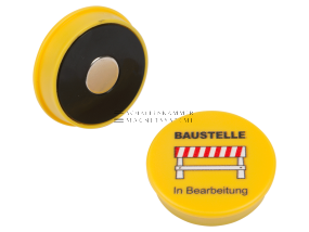 “Construction Zone” magnetic sign, D: 36 mm, H: 8.5 mm, yellow