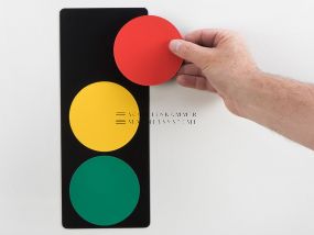 Traffic light set, W: 120 mm, H: 300 mm, with colored symbols red, yellow, green