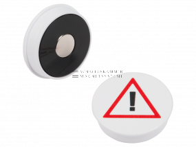Magnetic symbol &quot;Attention&quot;, D: 36 mm, H: 8,5 mm, white