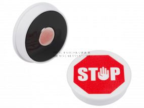 Magnetsymbol &quot;Stop&quot;, D: 36 mm, H: 8,5 mm, weiß