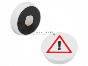 Magnetsymbol &quot;Achtung&quot;, D: 36 mm, H: 8,5 mm, weiß